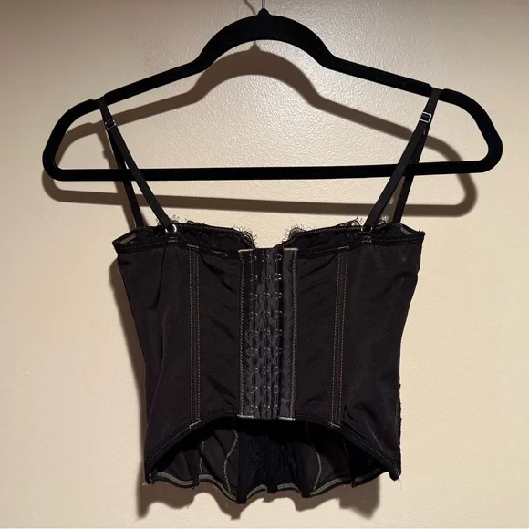 Urban Outfitters Out From Under Modern Love Corset Top Black Tan Lace Trim - Picture 10 of 10
